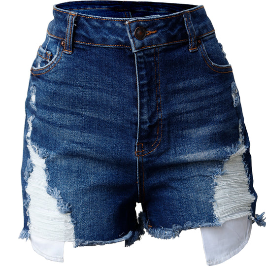 Short de Mezclilla Dama Talle Alto con Bolsillos y Estilo Desgastado