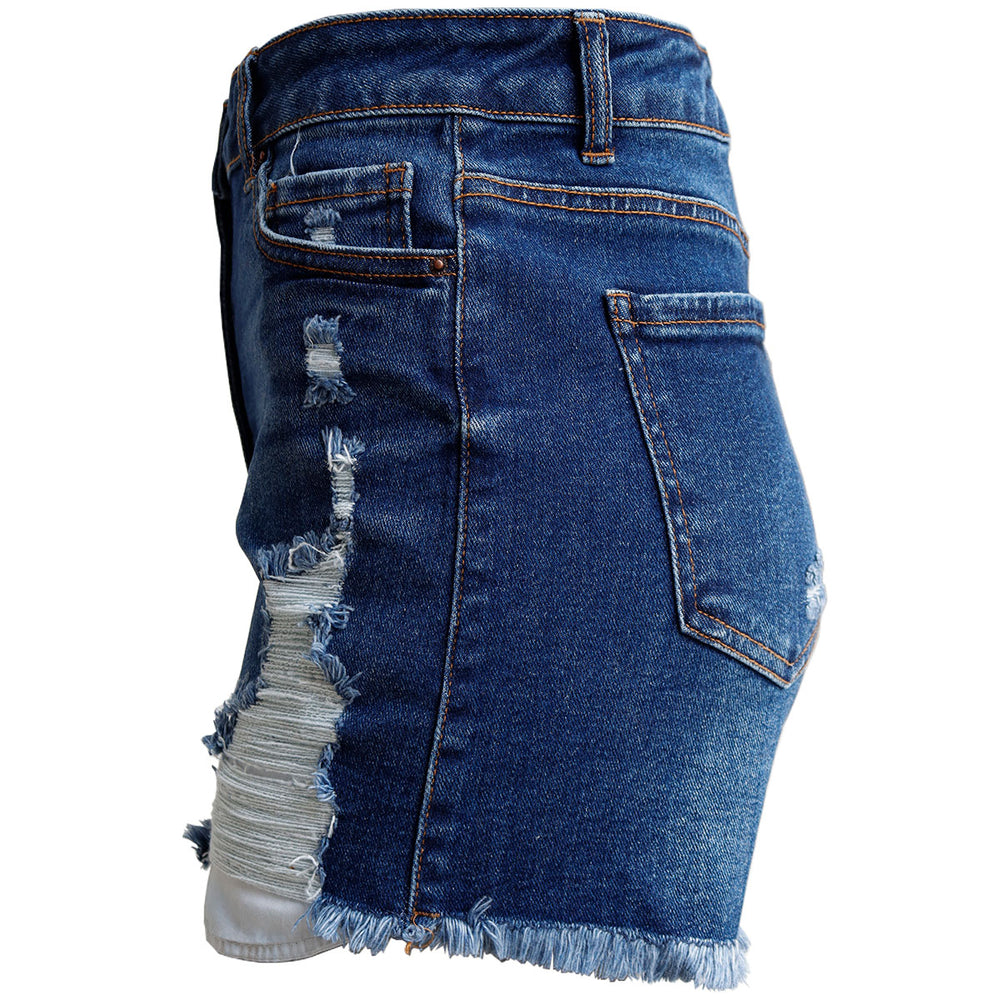 Short de Mezclilla Dama Talle Alto con Bolsillos y Estilo Desgastado