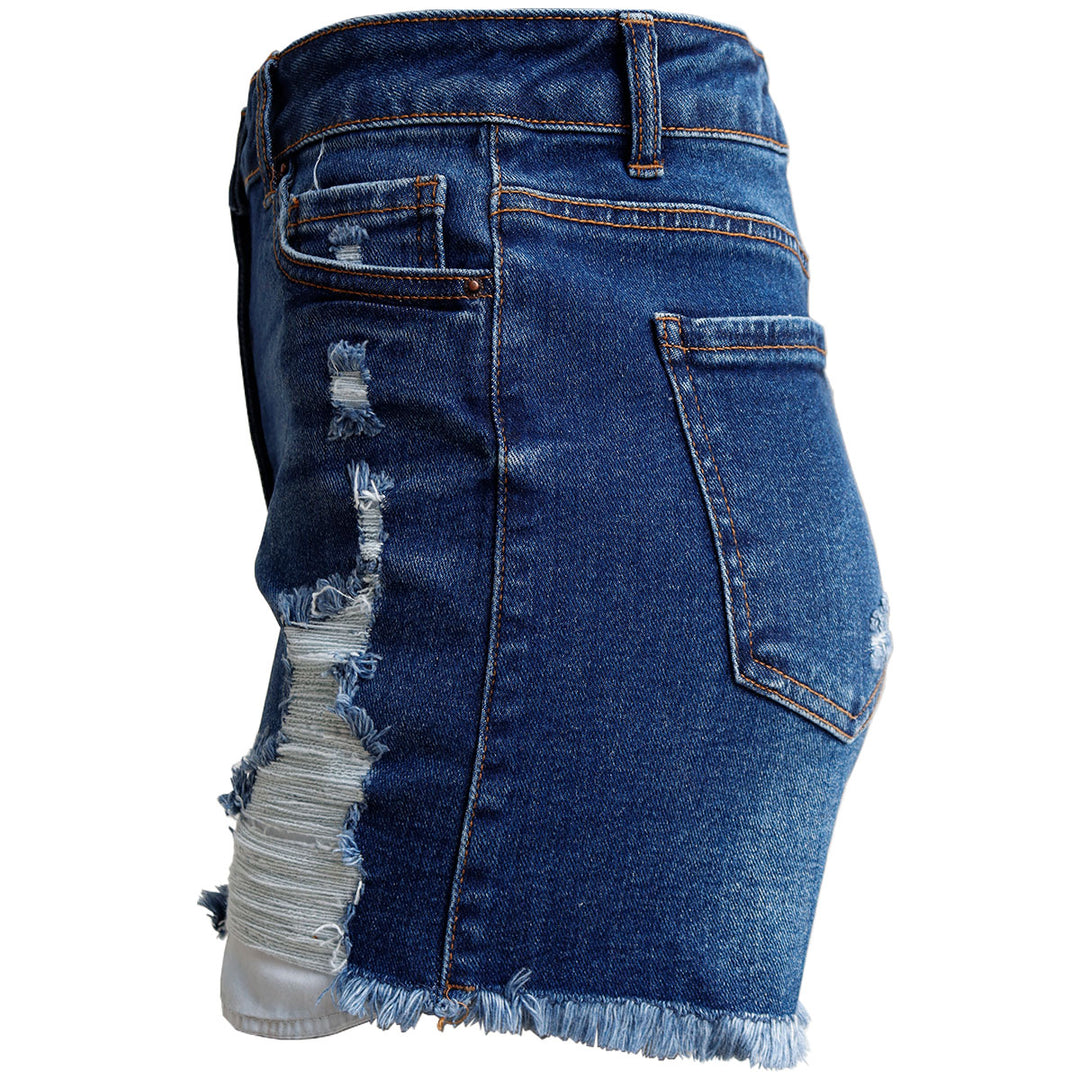 Short de Mezclilla Dama Talle Alto con Bolsillos y Estilo Desgastado