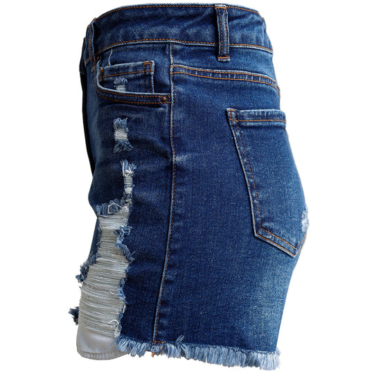 Short de Mezclilla Dama Talle Alto con Bolsillos y Estilo Desgastado