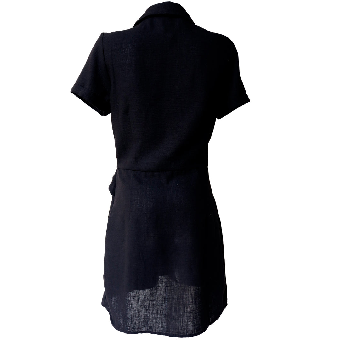 Vestido Camisero Negro para Mujer con Botones Frontales