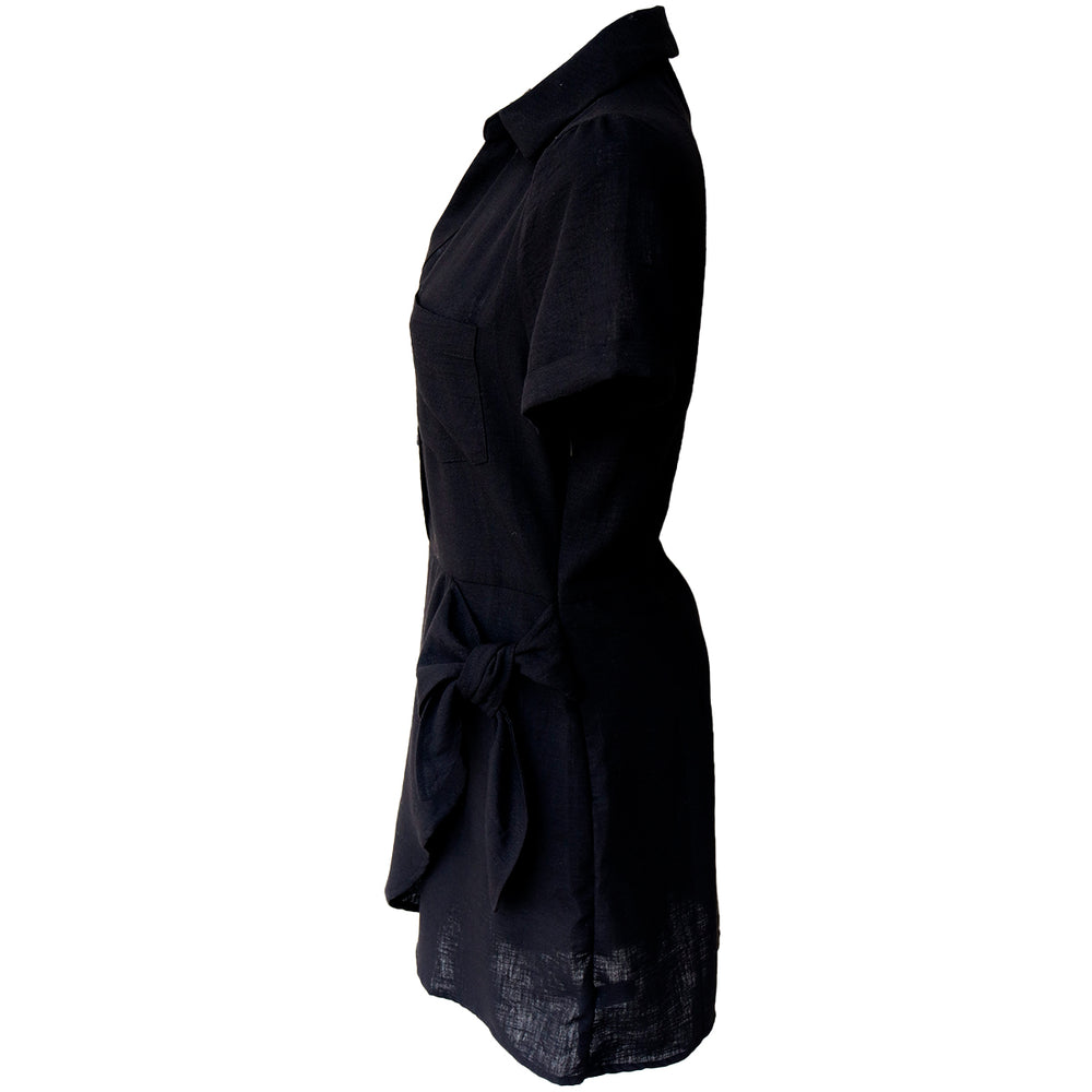 Vestido Camisero Negro para Mujer con Botones Frontales