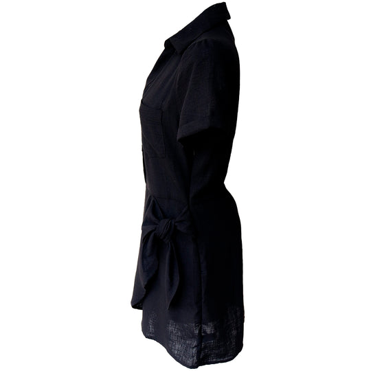 Vestido Camisero Negro para Mujer con Botones Frontales