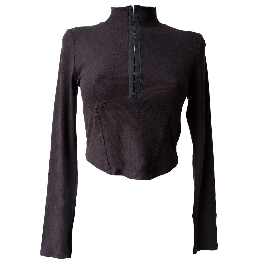 Blusa Crop Top Manga Larga con Cuello Alto