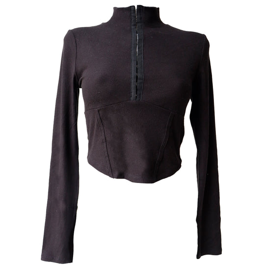 Blusa Crop Top Manga Larga con Cuello Alto
