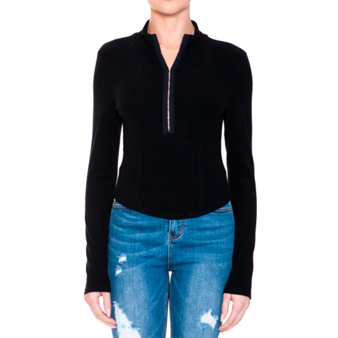 Blusa Crop Top Manga Larga con Cuello Alto
