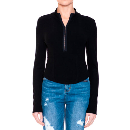 Blusa Crop Top Manga Larga con Cuello Alto