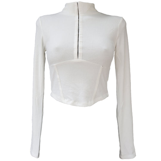 Blusa Crop Top Manga Larga con Cuello Alto