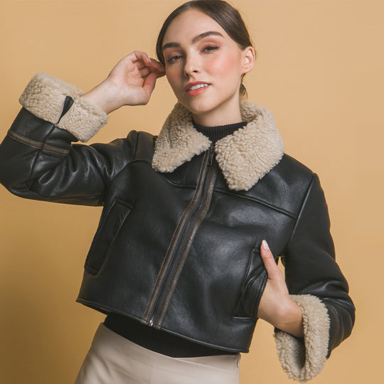 Chaqueta de piel con forro de sherpa