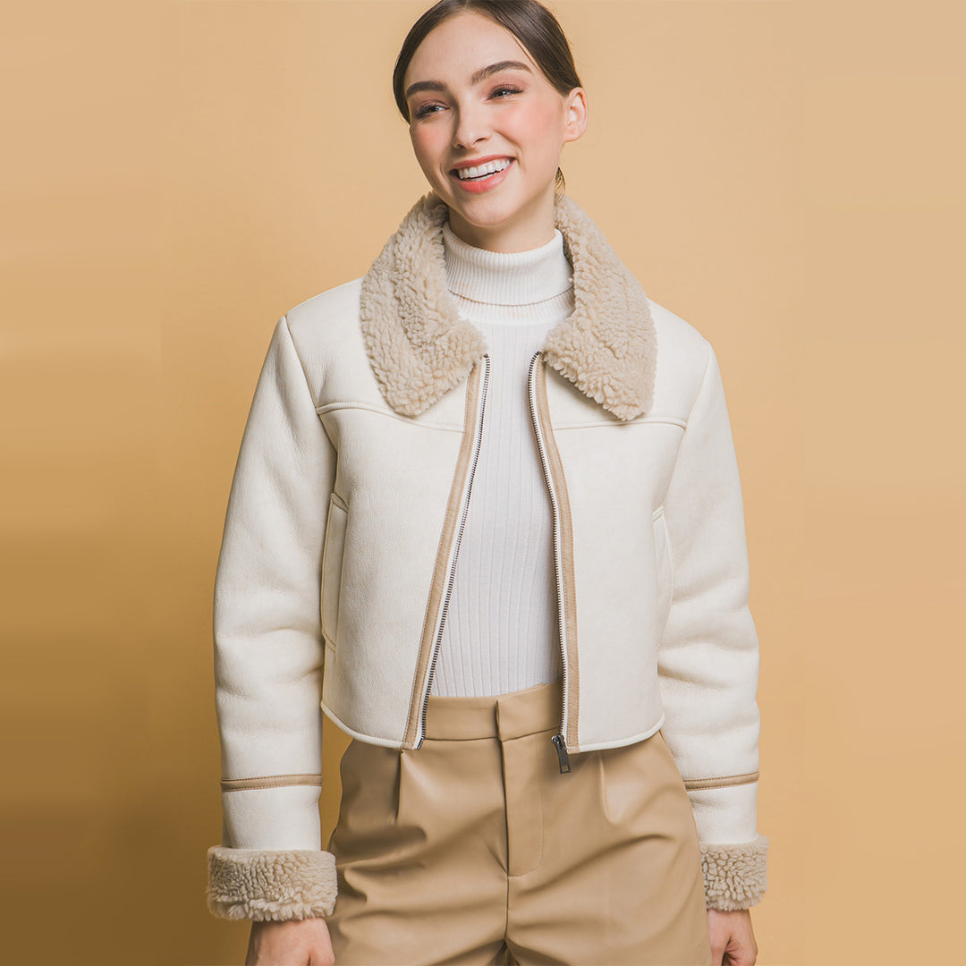 Chaqueta de piel con forro de sherpa