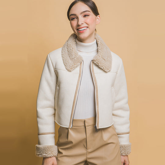 Chaqueta de piel con forro de sherpa
