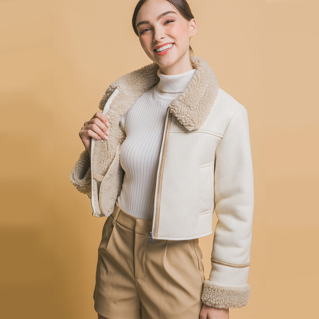 Chaqueta de piel con forro de sherpa
