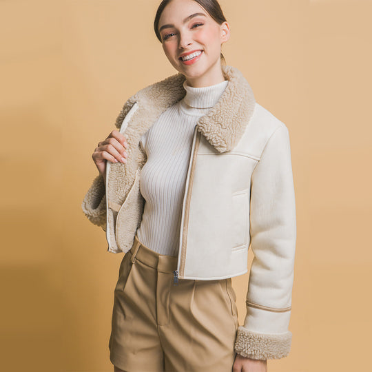 Chaqueta de piel con forro de sherpa