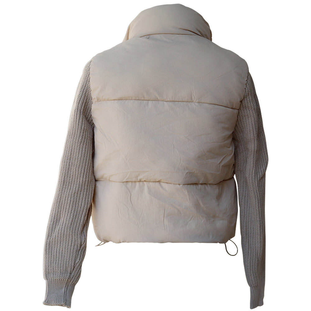 Chamarra Acolchada Con Mangas Y Cuello Tejidas Para Mujer
