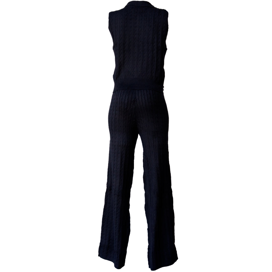 Conjunto Tejido de Punto Mujer – Top Polo sin Mangas y Pantalón Acampanado