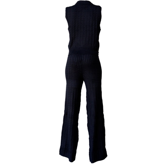 Conjunto Tejido de Punto Mujer – Top Polo sin Mangas y Pantalón Acampanado