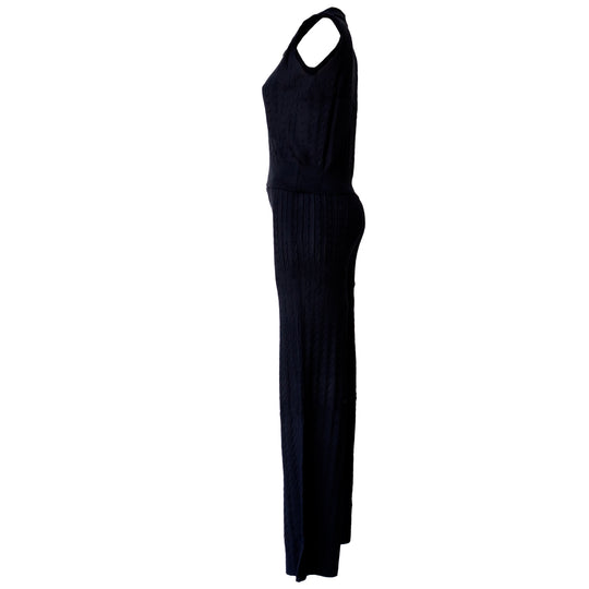 Conjunto Tejido de Punto Mujer – Top Polo sin Mangas y Pantalón Acampanado
