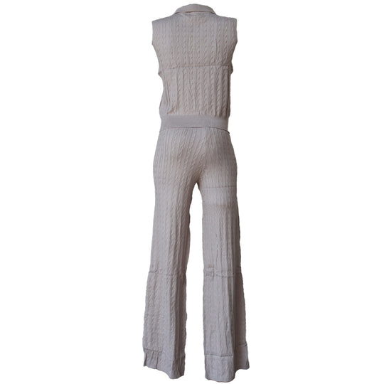 Conjunto Tejido de Punto Mujer – Top Polo sin Mangas y Pantalón Acampanado