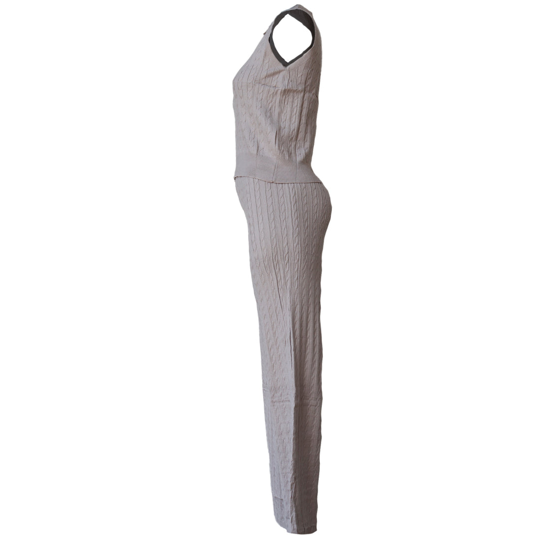 Conjunto Tejido de Punto Mujer – Top Polo sin Mangas y Pantalón Acampanado
