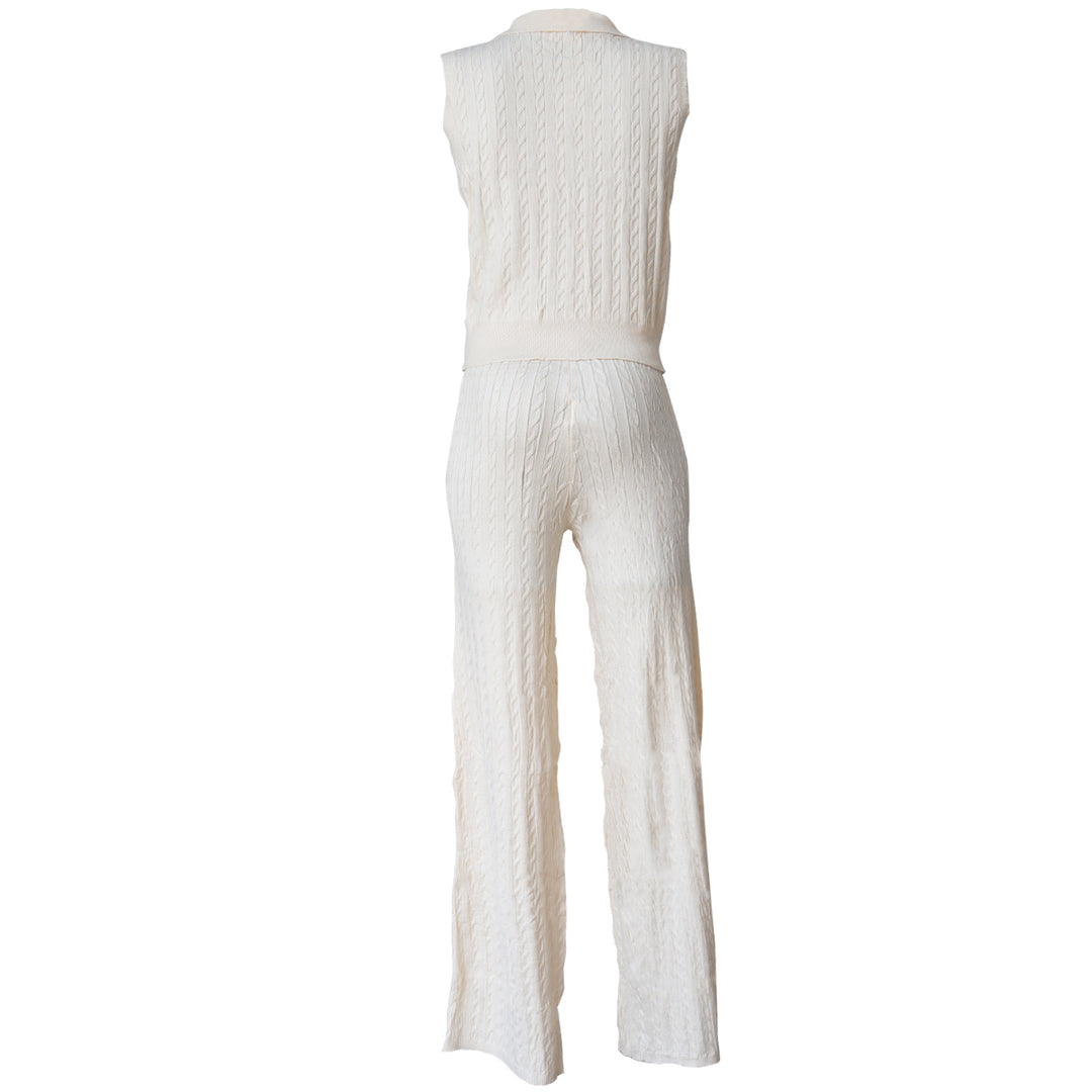 Conjunto Tejido de Punto Mujer – Top Polo sin Mangas y Pantalón Acampanado