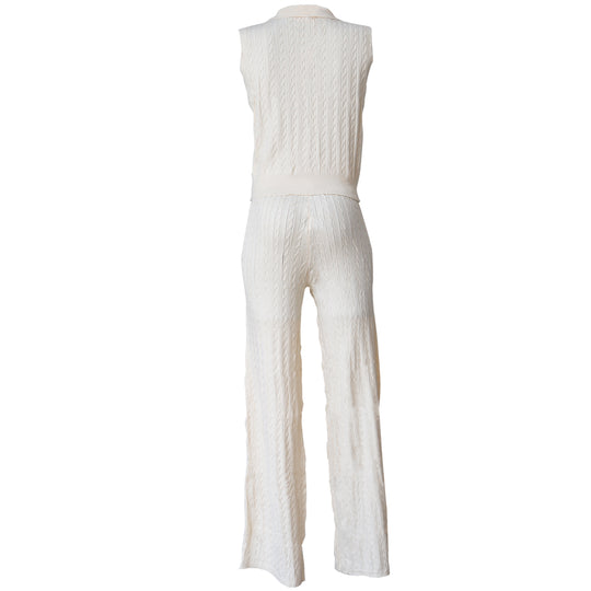 Conjunto Tejido de Punto Mujer – Top Polo sin Mangas y Pantalón Acampanado