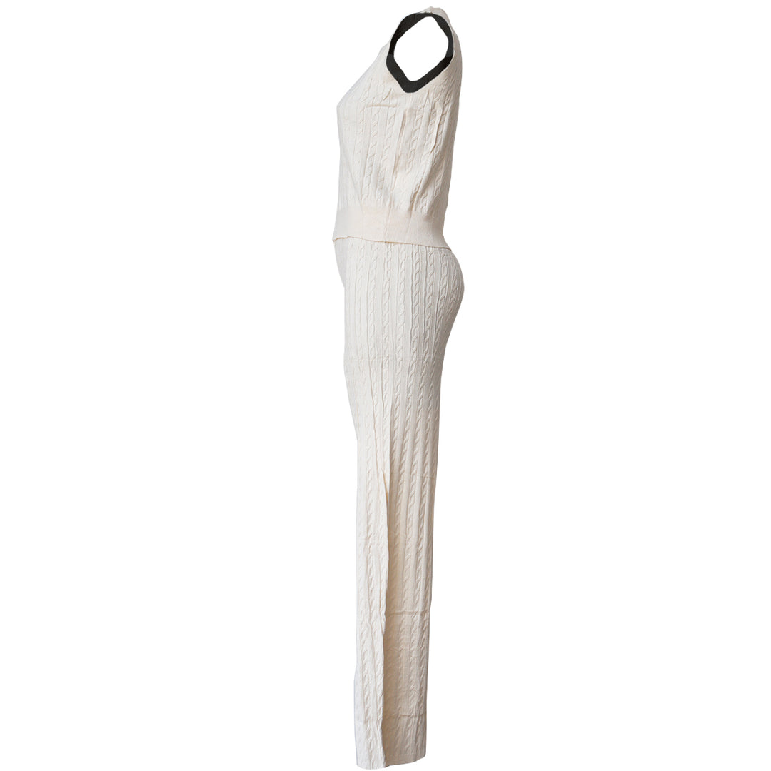 Conjunto Tejido de Punto Mujer – Top Polo sin Mangas y Pantalón Acampanado