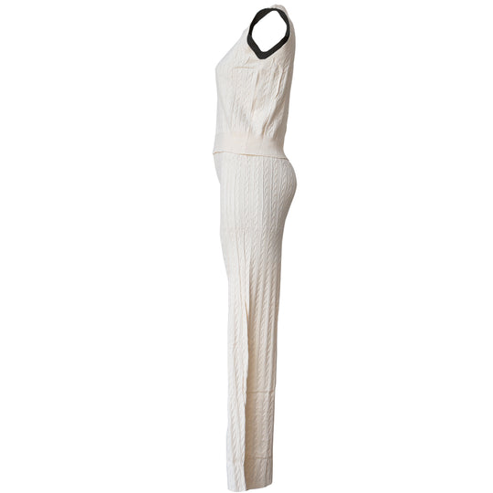 Conjunto Tejido de Punto Mujer – Top Polo sin Mangas y Pantalón Acampanado