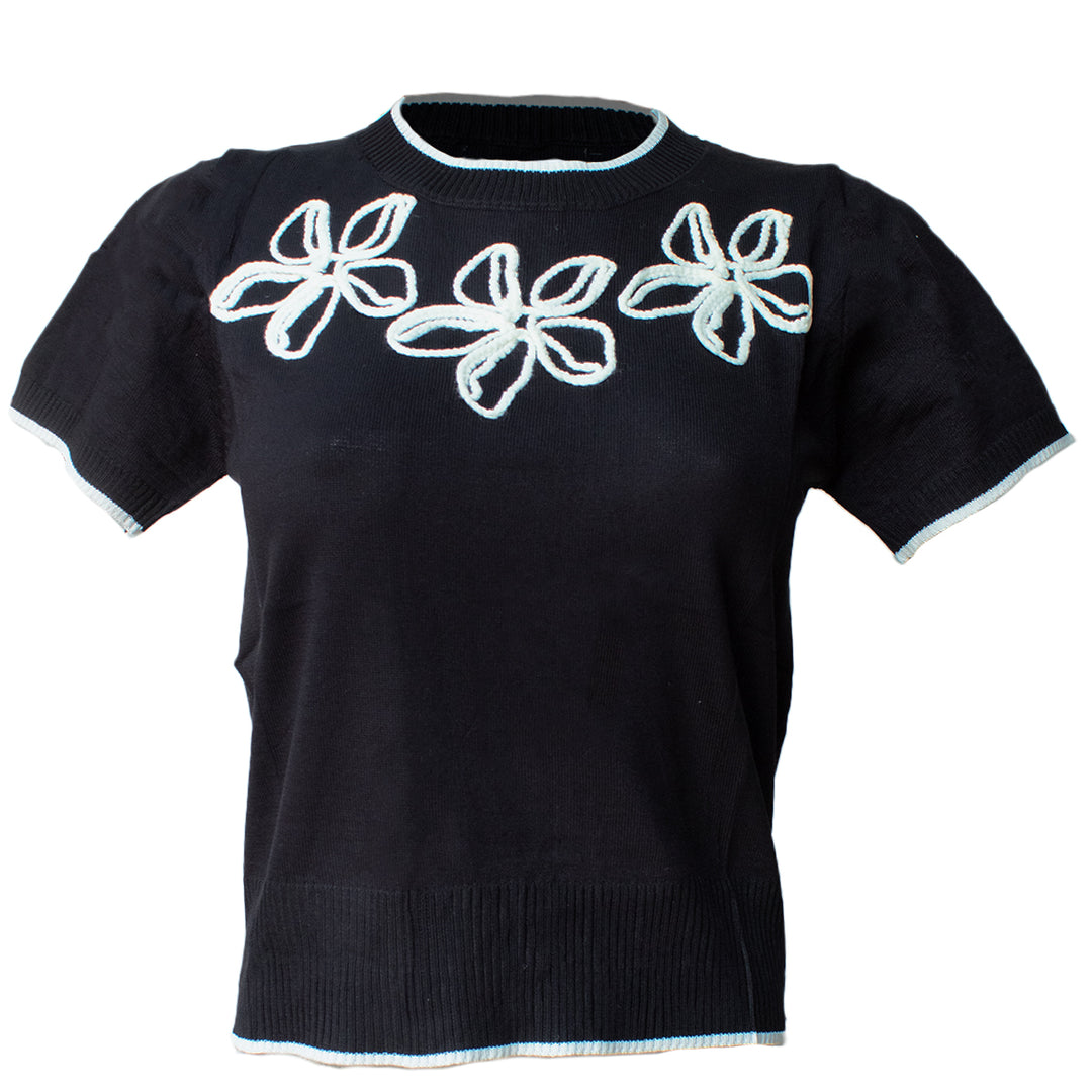 Blusa de Punto -con Flores Bordadas