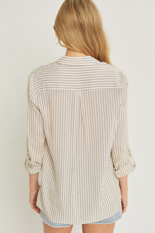 Camisa de Rayas Verticales con Dos Bolsillos