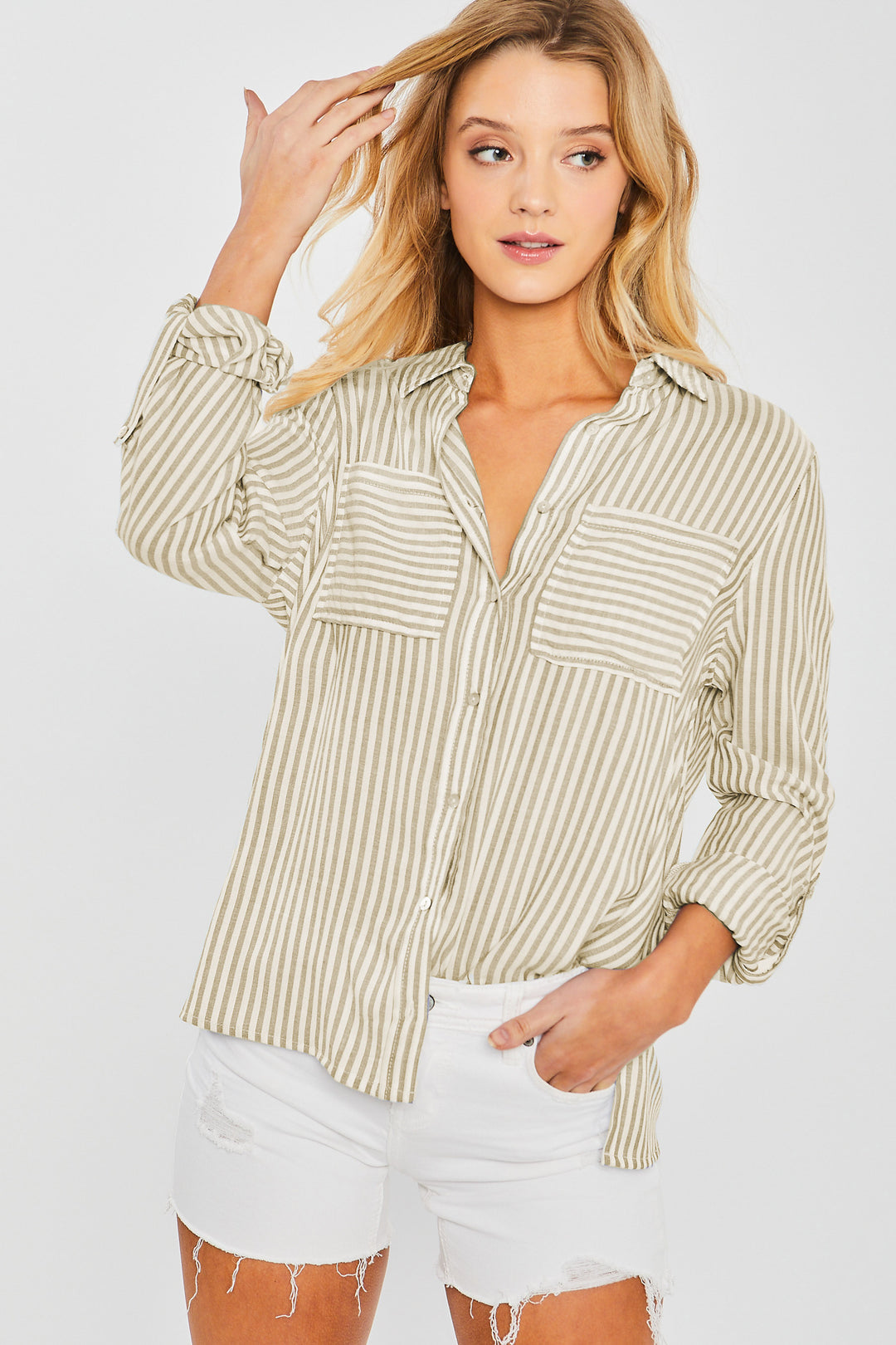 Camisa de Rayas Verticales con Dos Bolsillos