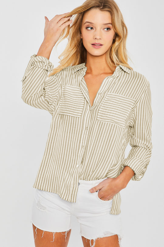 Camisa de Rayas Verticales con Dos Bolsillos