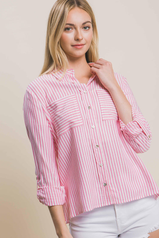 Blusa de Lino a Rayas – Estilo Oversize Relajado Para Mujer