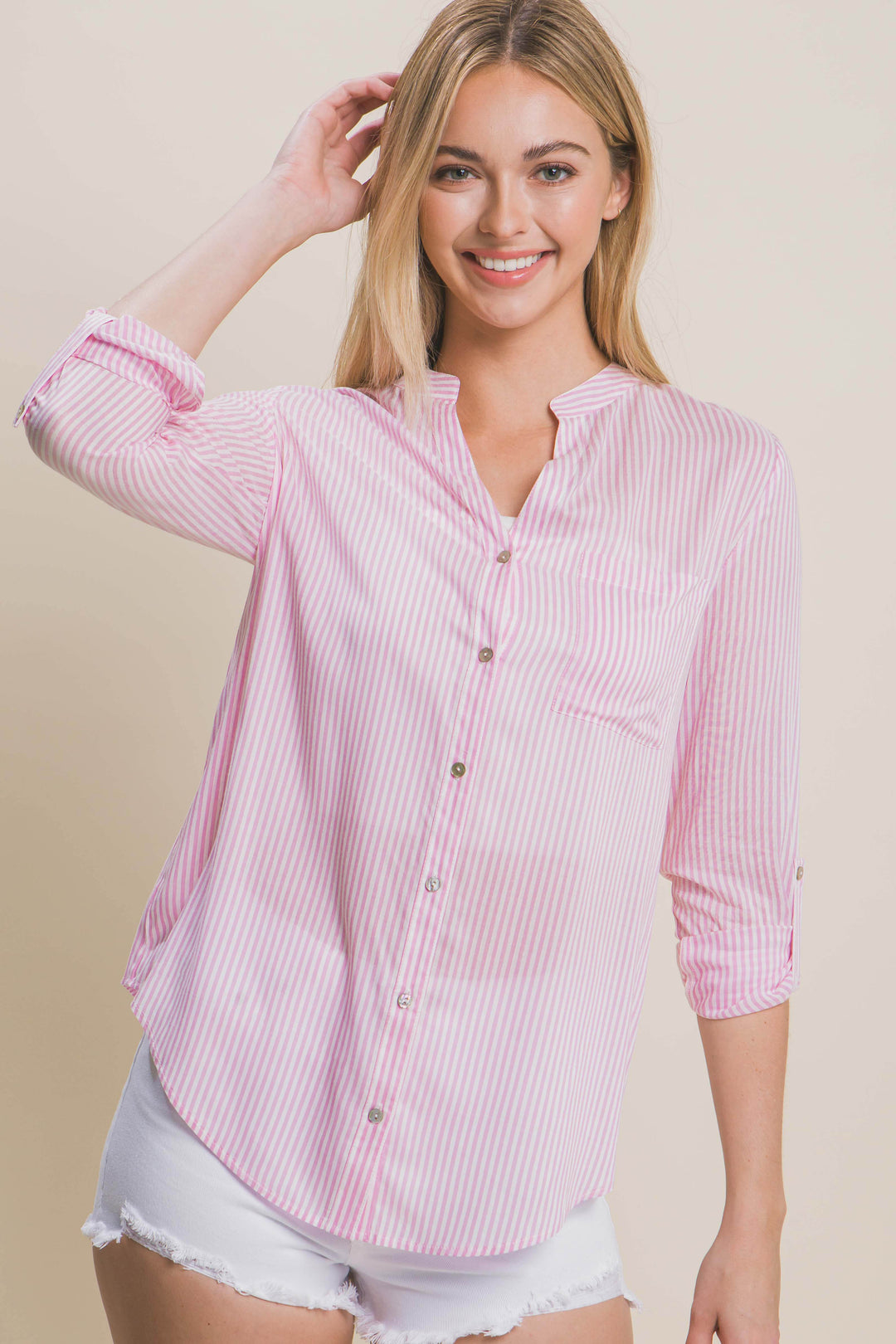 Camisa manga 3/4 oversize primavera para mujer