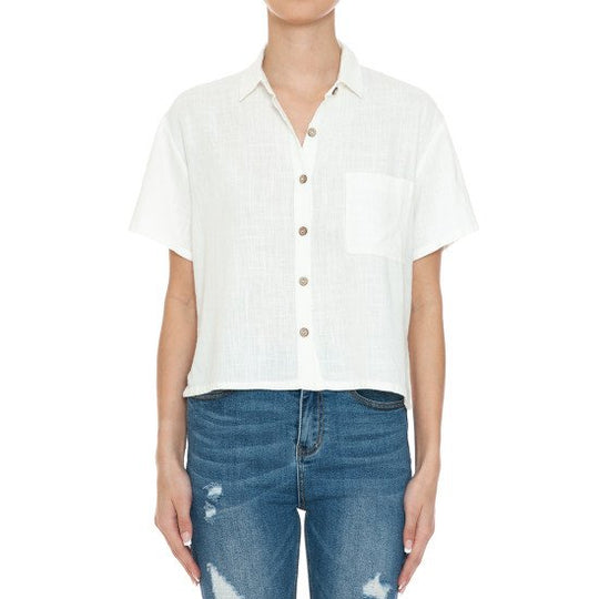 Camisa Corta Manga Corta Cuello en V