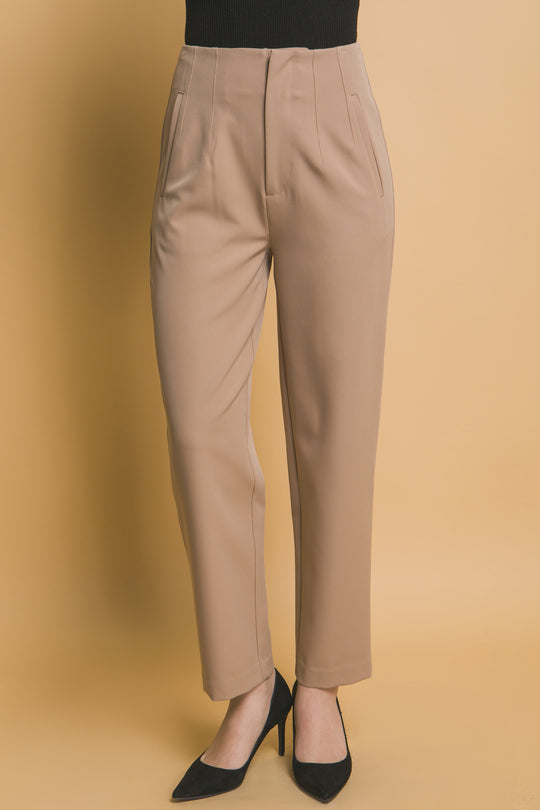 Pantalón Minimalista de Tiro Alto en Tono Moca