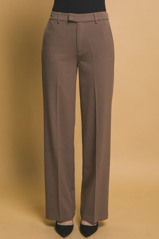 Pantalón Minimalista de Tiro Alto en Tono Moca