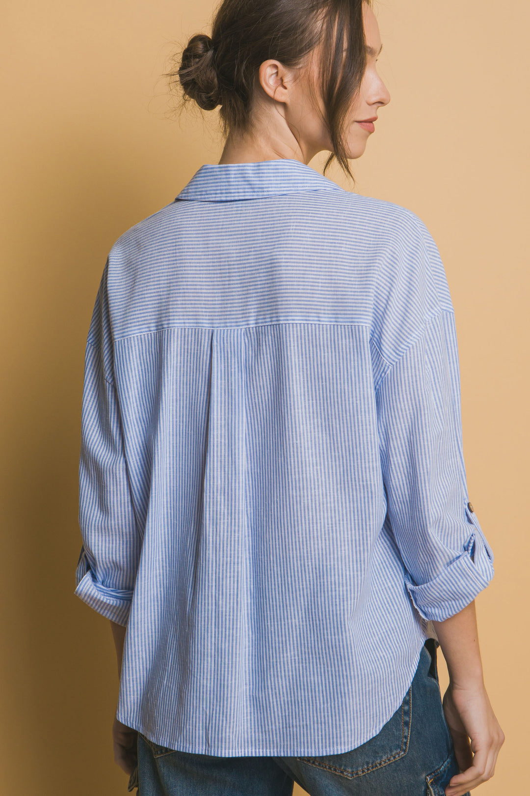 Camisa 3/4 Oversize con dos Bolsillos en frente