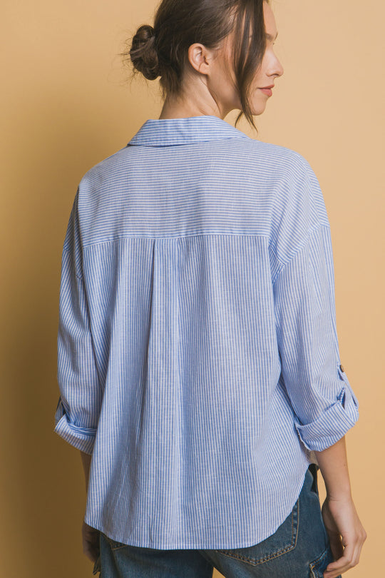 Camisa 3/4 Oversize con dos Bolsillos en frente