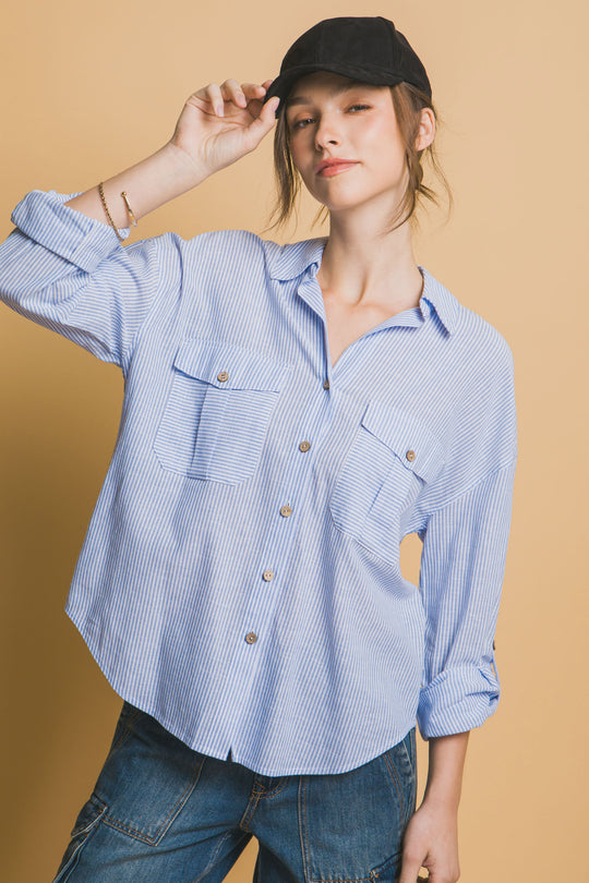 Camisa 3/4 Oversize con dos Bolsillos en frente