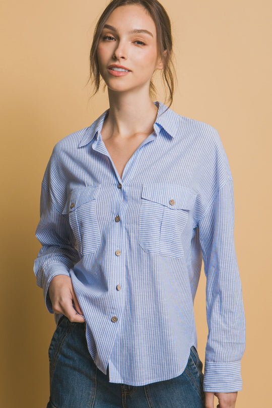 Camisa 3/4 Oversize con dos Bolsillos en frente