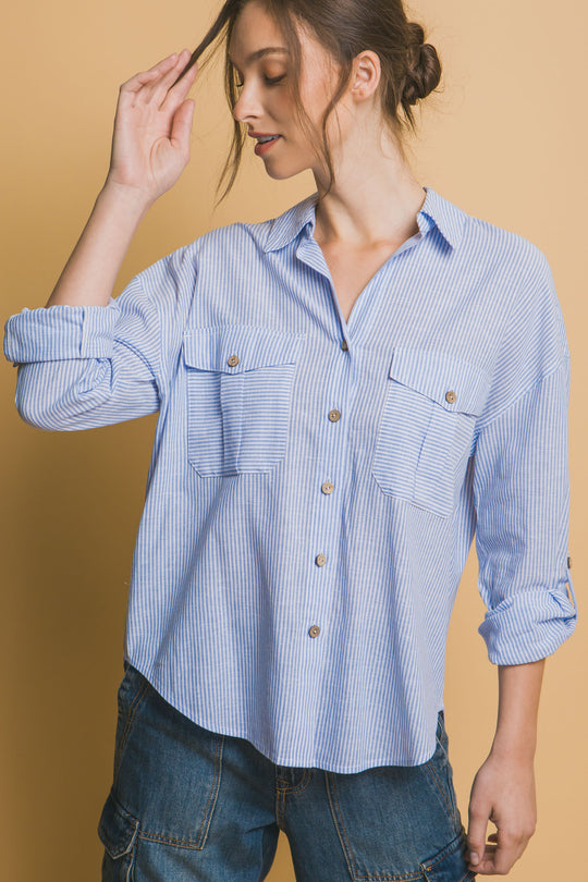Camisa 3/4 Oversize con dos Bolsillos en frente