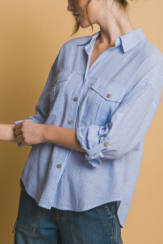 Camisa 3/4 Oversize con dos Bolsillos en frente
