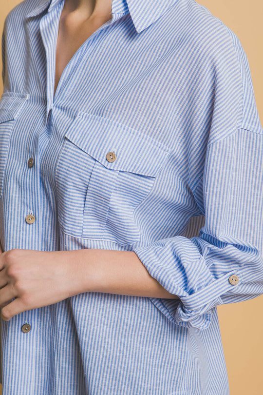 Camisa 3/4 Oversize con dos Bolsillos en frente