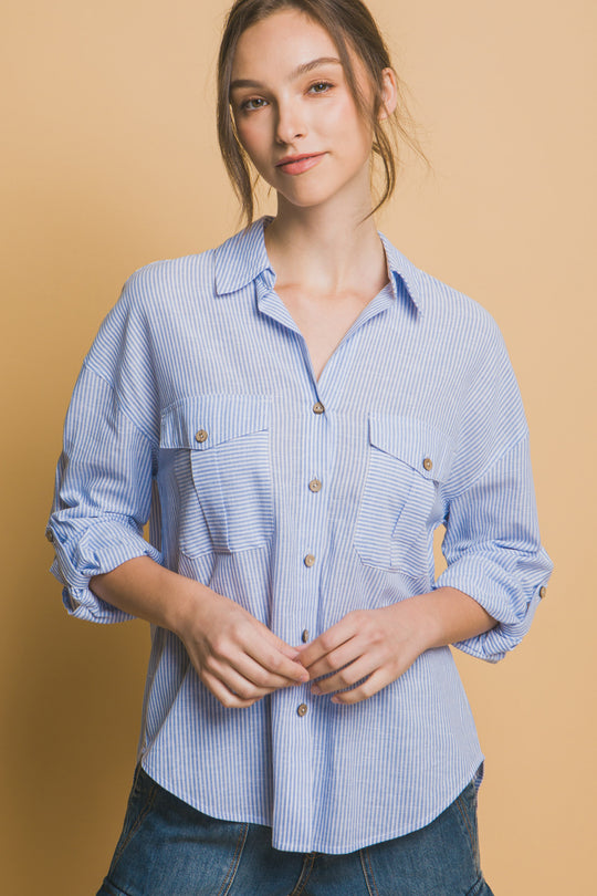 Camisa 3/4 Oversize con dos Bolsillos en frente