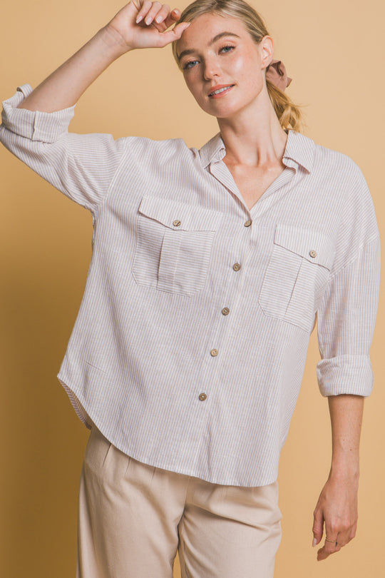 Camisa 3/4 Oversize con dos Bolsillos en frente