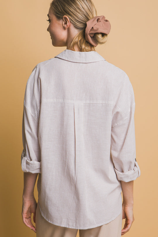 Camisa 3/4 Oversize con dos Bolsillos en frente