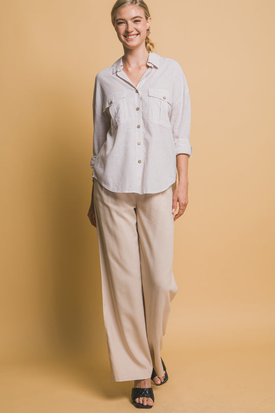 Camisa 3/4 Oversize con dos Bolsillos en frente