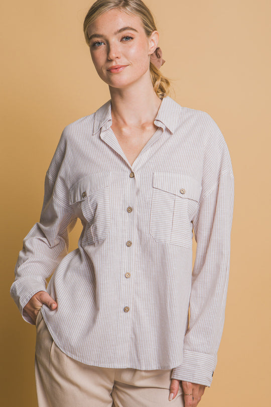 Camisa 3/4 Oversize con dos Bolsillos en frente