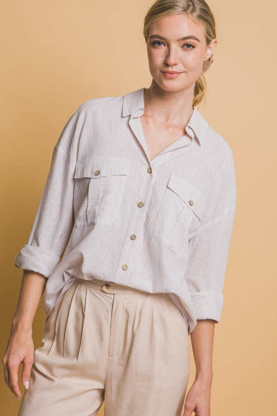 Camisa 3/4 Oversize con dos Bolsillos en frente
