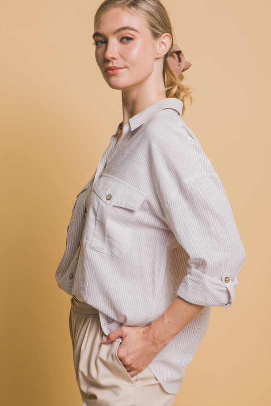 Camisa 3/4 Oversize con dos Bolsillos en frente